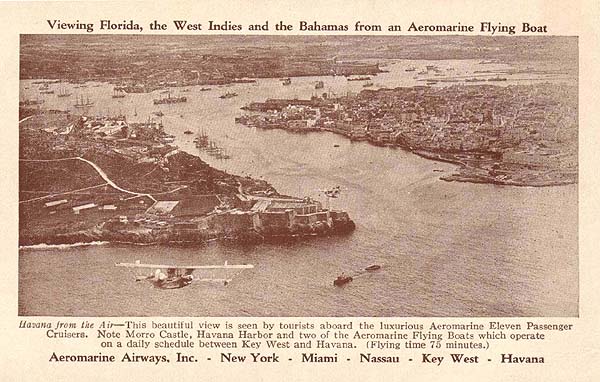 Aeromarine postcard with flying boats over Havana, 1922