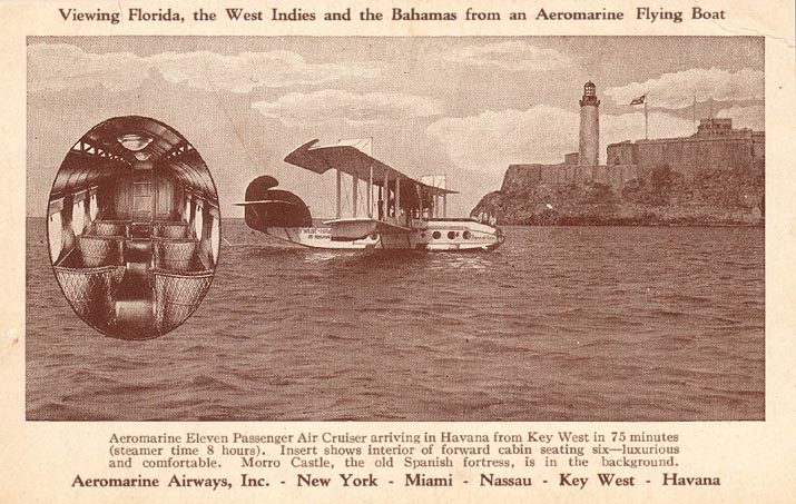 Aeromarine postcard with an Aeromarine Model 75 in Havana, 1922