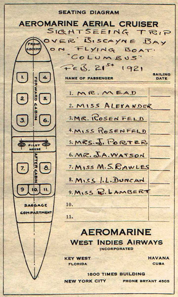 Seating chart of the 'Columbus', 1921