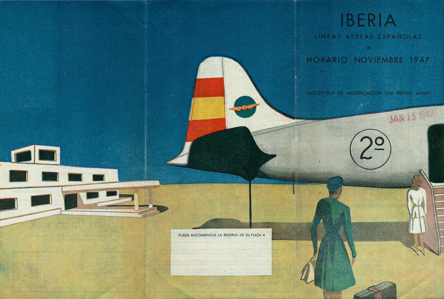 Portada de Tabla de horarios y tarifas de Iberia, de 1947. Colección de Diederik R. Vels Heijn.