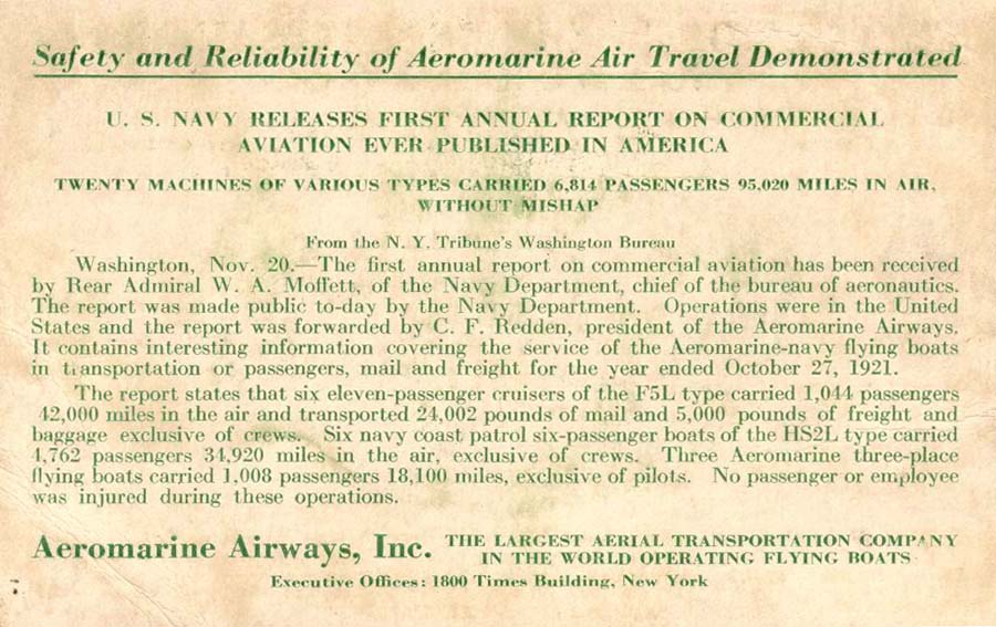Flyer with annual operating report, 1921