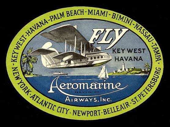 Aeromarine Airways baggage label, 1921