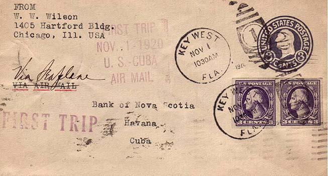Flight cover from the first US mail and passenger flight of Aeromarine West Indies Airways, Nov 1, 1920